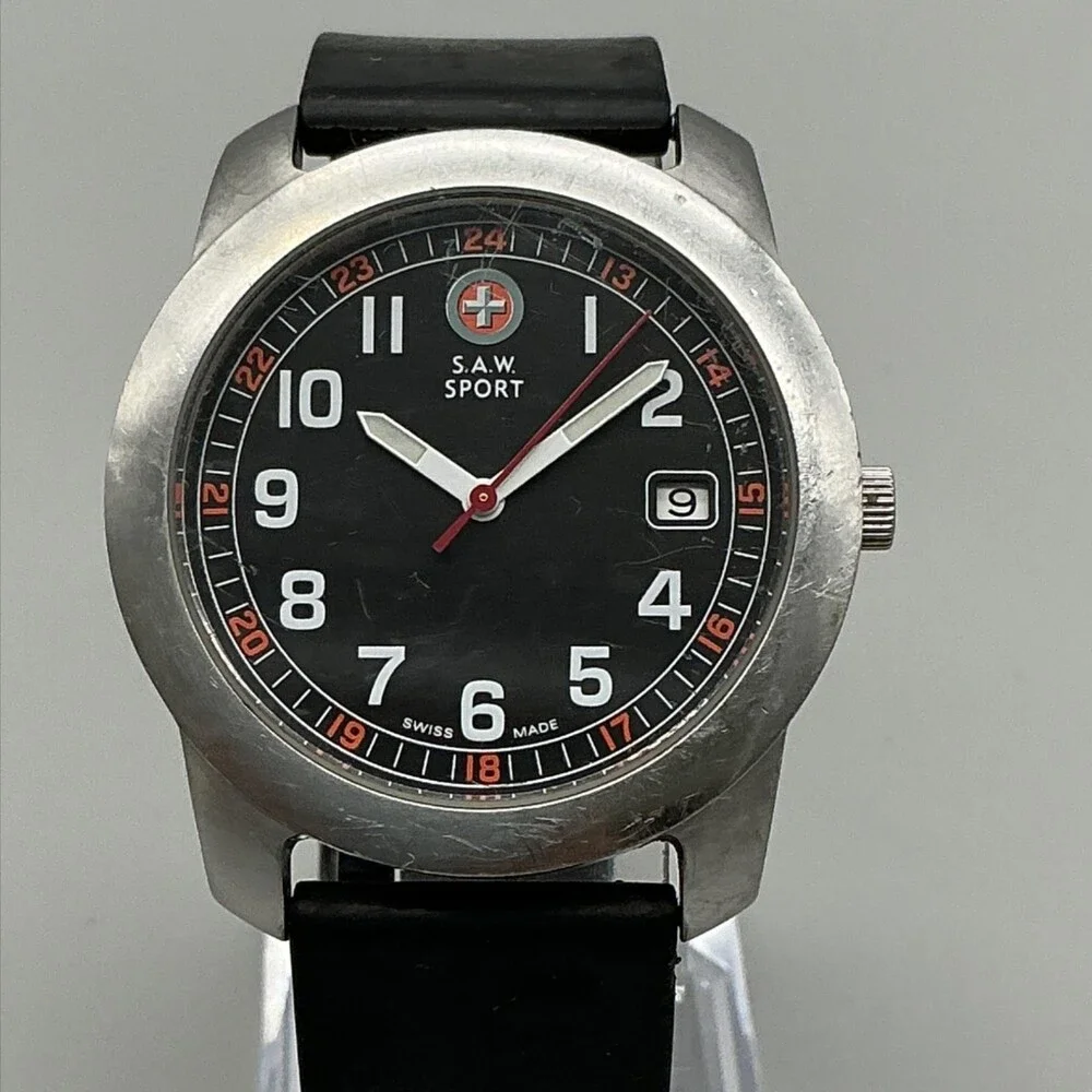 Victorinox S.A.W. Sport Mens Watch 38mm Black Dial Date Swiss Made New Battery
